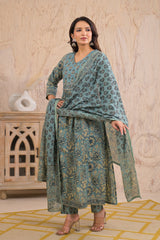 Teal Gulnaar Suit  Set (Set of 3)
