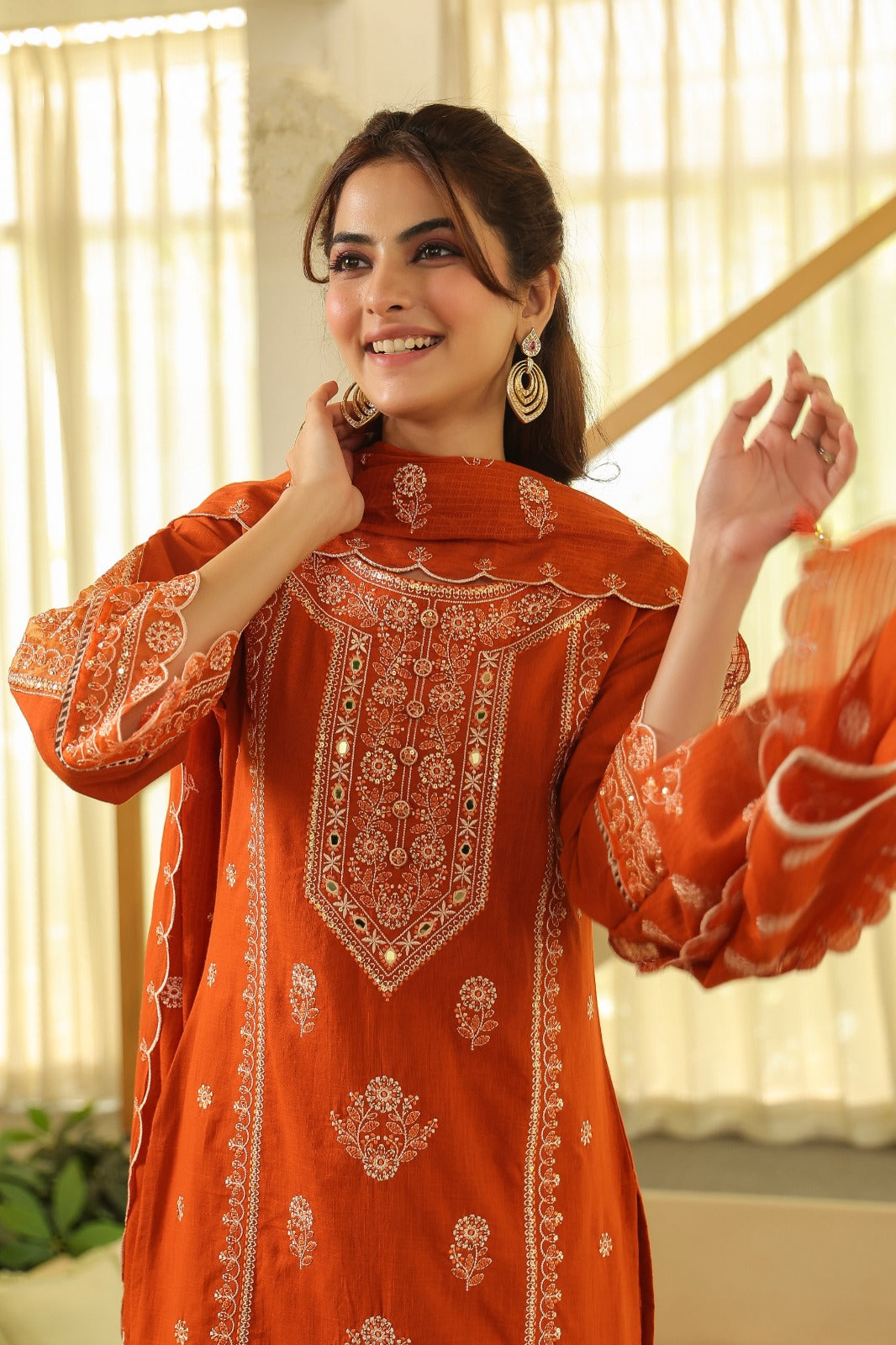 Rust Orange Kesar Suit  Set (Set of 3)