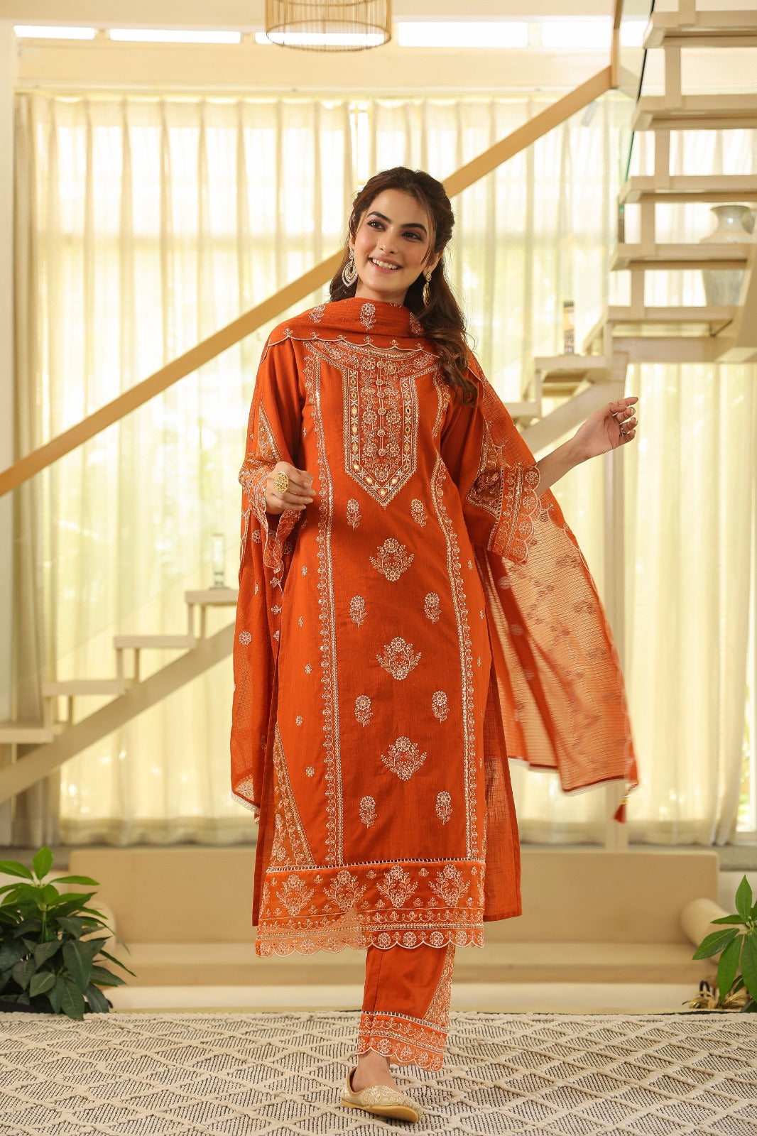 Rust Orange Kesar Suit  Set (Set of 3)