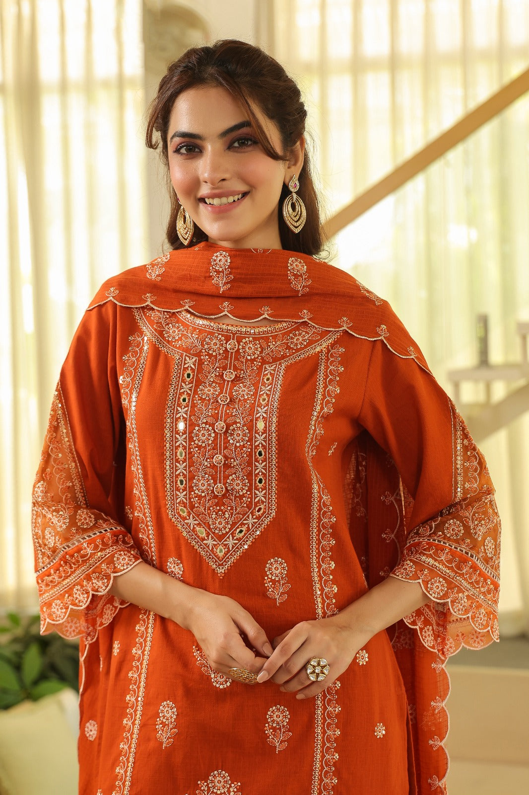 Rust Orange Kesar Suit  Set (Set of 3)